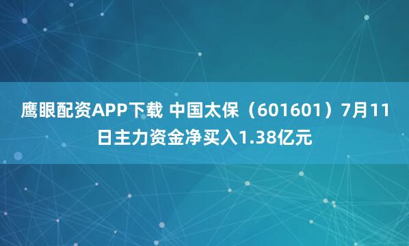 鹰眼配资APP下载 中国太保（601601）7月11日主力资金净买入1.38亿元